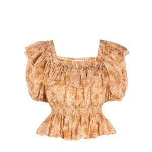 Ulla Johnson Floral Ruffle Blouse - Tan